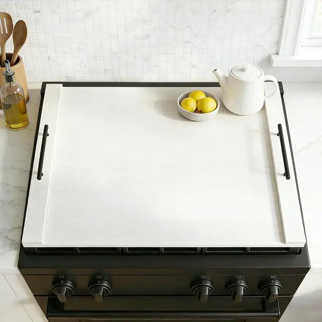 Main image of White Stove Top Cover for Gas & Electric Range | 30"x22" Farmhouse Noodle Board with Handles | RV Kitchen Workspace Saver