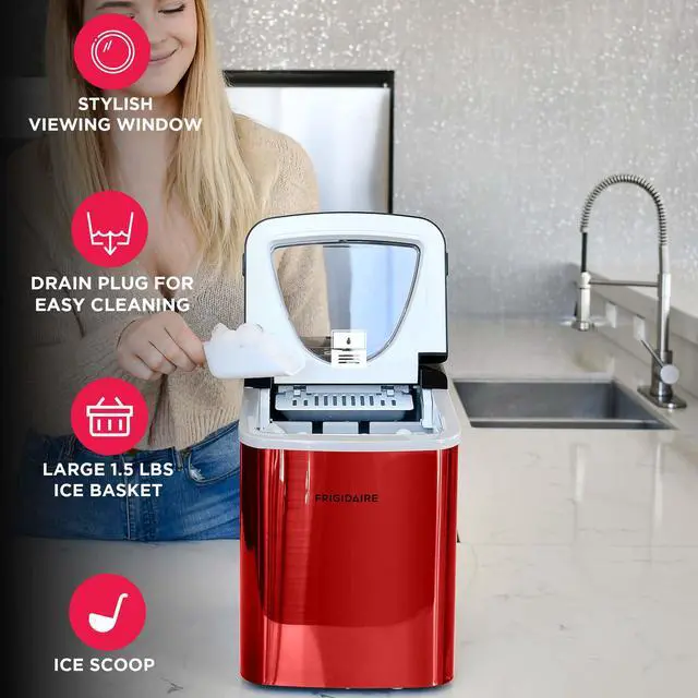 Alt view image 3 of 6 - Compact Countertop Ice Maker, 26lbs of Ice per Day, Red Stainless