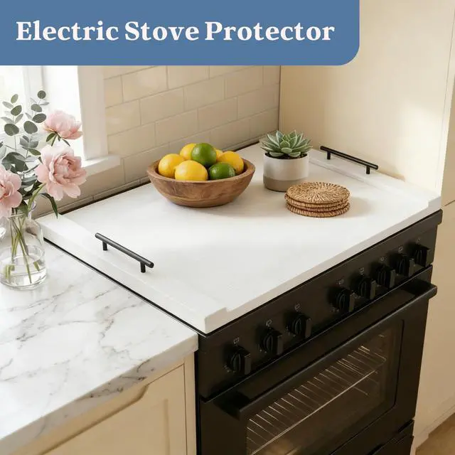 Alt view image 5 of 6 - White Stove Top Cover for Gas & Electric Range | 30"x22" Farmhouse Noodle Board with Handles | RV Kitchen Workspace Saver