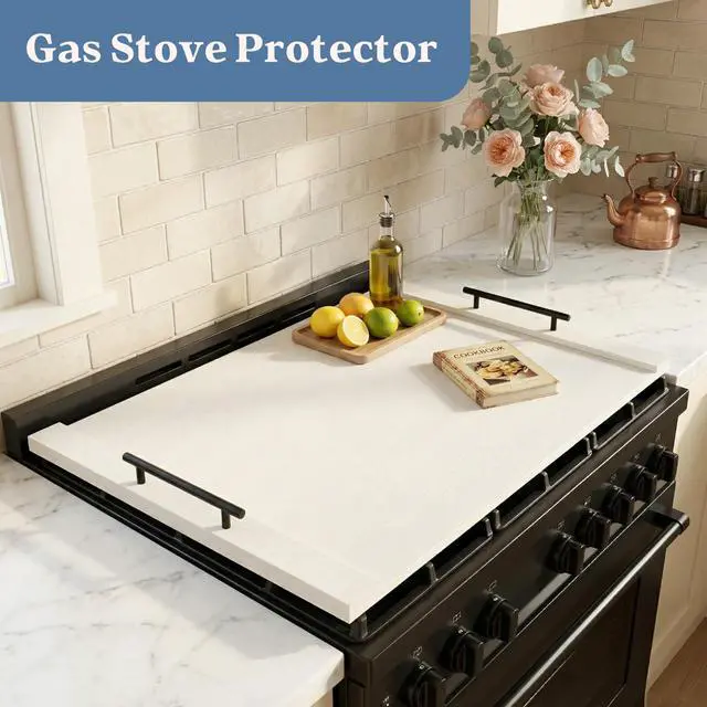 Alt view image 4 of 6 - White Stove Top Cover for Gas & Electric Range | 30"x22" Farmhouse Noodle Board with Handles | RV Kitchen Workspace Saver