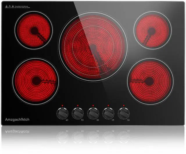 Main image of 30 Inch Built-in Electric Cooktop with Expandable Triple Ring Burners, 5 Burner 9000W Ceramic Stove Top - Easy Knob Controls & Residual Heat Indicator (220-240V Hardwired)