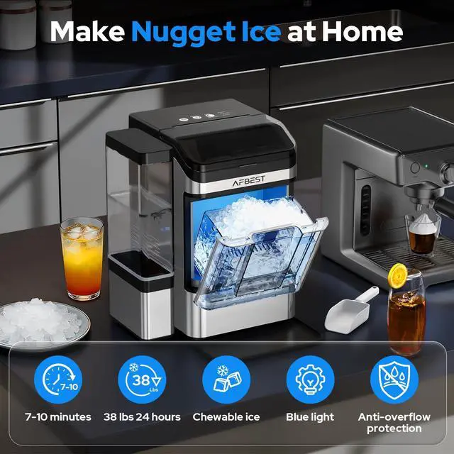 Alt view image 2 of 7 - Large Capacity Countertop Ice Maker - 38 lbs/24H Output Chewable Nugget Ice, One-Touch Self-Cleaning, 3L+1.5L Dual Water Tanks, Portable Ice Machine for Home, Bar, Office, RV