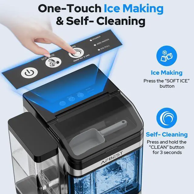 Alt view image 5 of 7 - Large Capacity Countertop Ice Maker - 38 lbs/24H Output Chewable Nugget Ice, One-Touch Self-Cleaning, 3L+1.5L Dual Water Tanks, Portable Ice Machine for Home, Bar, Office, RV