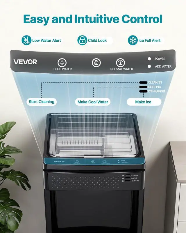 Alt view image 4 of 7 - Water Dispenser with Ice Maker, 3-in-1 Floor-Standing Water Dispenser, 33 LBS/24H, 9 Cubes/7 Min Fast Ice Making with 1.3 LBS Storage, Bullet Ice-Cubes & Cold-Water, for Home, Kitchen, Party