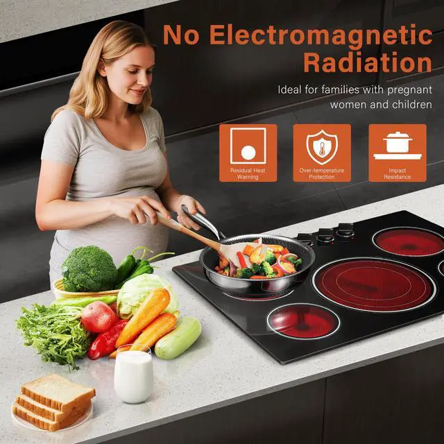 Alt view image 6 of 7 - 30 Inch Built-in Electric Cooktop with Expandable Triple Ring Burners, 5 Burner 9000W Ceramic Stove Top - Easy Knob Controls & Residual Heat Indicator (220-240V Hardwired)
