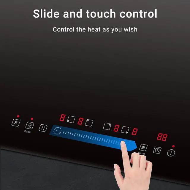 Alt view image 3 of 7 - 30" Built-in Induction Cooktop, 9 Levels, 240V, No Plug, 7200W | 4 burners (2x1600W, 2x2000W). Child safety lock, auto shut-off, overflow protection. Scratch-resistant glass