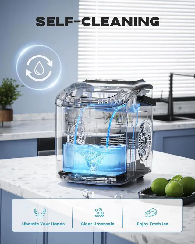 Alt view image 4 of 7 - Ice Makers Countertop, 9 Ice Cubes Ready in 6 Mins, Portable Ice Machine with Carry Handle, 26lbs/24Hrs, Auto-Cleaning Ice Maker with Basket and Scoop, for Home/Kitchen/Camping/RV