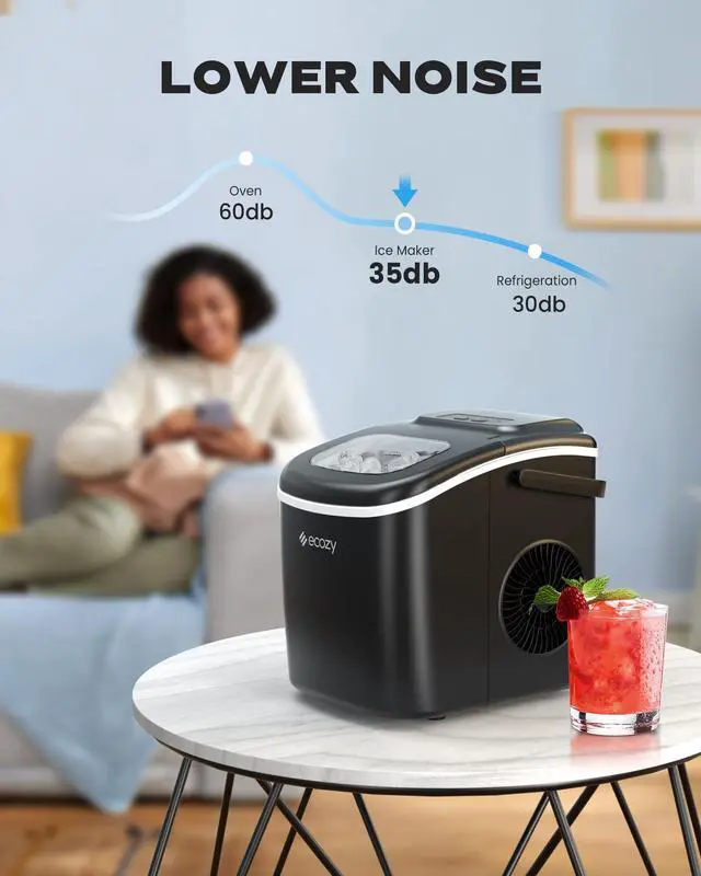 Alt view image 5 of 7 - Ice Makers Countertop, 9 Ice Cubes Ready in 6 Mins, Portable Ice Machine with Carry Handle, 26lbs/24Hrs, Auto-Cleaning Ice Maker with Basket and Scoop, for Home/Kitchen/Camping/RV