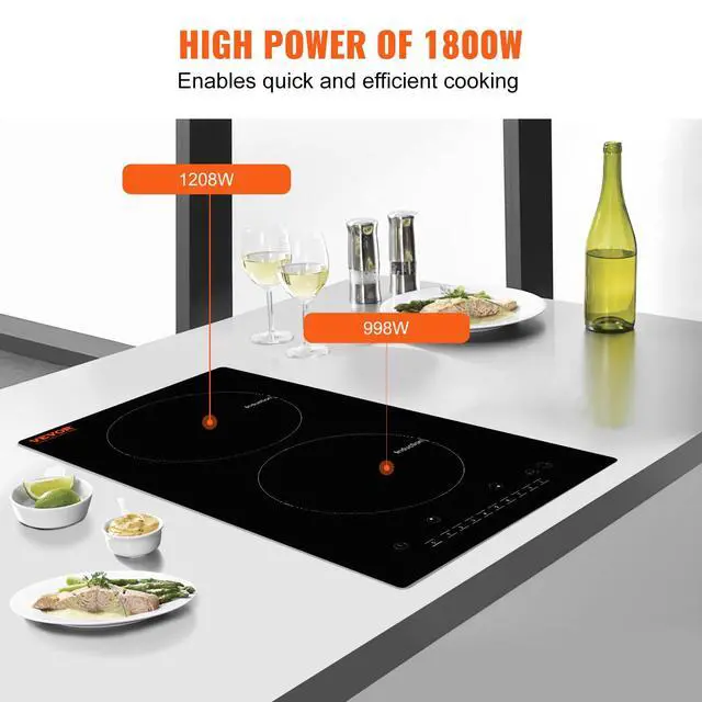 Alt view image 3 of 7 - Electric Cooktop, 2 Burners, 12'' Induction Stove Top, Built-in Magnetic Cooktop 1800W, 9 Heating Level Multifunctional Burner, LED Touch Screen w/Child Lock & Over-Temperature Protection