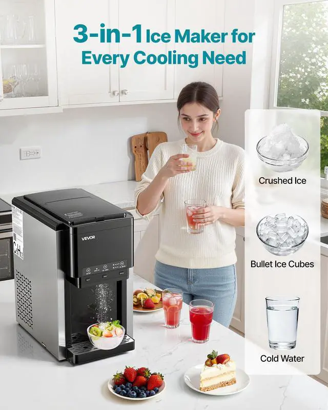 Alt view image 2 of 7 - Water Dispenser with Ice Maker, 3-in-1 Countertop Water Dispenser, 35 LBS/24H, 12 Cubes/7 Min Fast Ice Making with 4 LBS Storage, Bullet/Crushed ICES & Cold-Water, for Home, Kitchen, Party