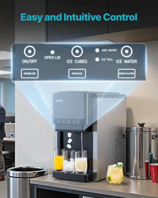 Alt view image 4 of 7 - Water Dispenser with Ice Maker, 3-in-1 Countertop Water Dispenser, 35 LBS/24H, 12 Cubes/7 Min Fast Ice Making with 4 LBS Storage, Bullet/Crushed ICES & Cold-Water, for Home, Kitchen, Party