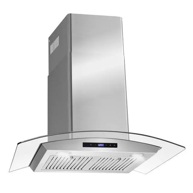 Alt view image 6 of 7 - 30 in. Vista Coll 380 CFM Ducted Wall Mount Range Hood LED, Stainless Steel | COS-668WRCS75 Soft Touch Controls, 3 Fan Speeds, Glass Visor, Permanent Dishwasher-Safe Baffle Filters