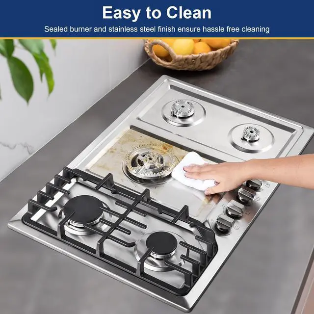Alt view image 7 of 7 - Gas Cooktop 30 Inch with 5 Italy SABAF Powerful Burners, Max 48,300 BTU/hr Gas Stove Top, Built-in 304 Stainless Steel Propane Stove, NG/LPG Convertible, CSA Certified