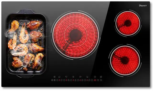 Main image of Electric Cooktop 34.25 Inch 5 Burner Powerful 9600W | 36 Inches 5 Zones Electric Stove Built-in, 3900W Flexible Zone, 99-Min Timer, Safety Lock, 220V - 240V Hard Wired, No Plug