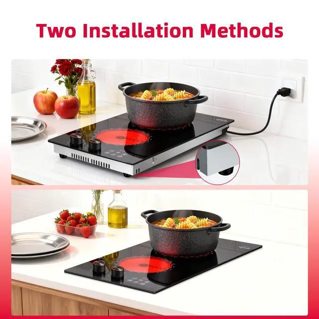 Alt view image 5 of 7 - Hobsir 2 Burner Electric Cooktop 110V with Plug, 2000W Knob & Touch Control | 12 Inch Compact Kitchen Design, 99-Min Timer, Safety Lock, Pause Function and Effortless Cleanup for Daily Meals
