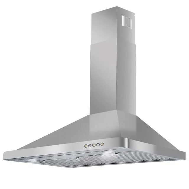 Alt view image 3 of 7 - 36 in. Vista Coll 380 CFM Ducted Wall Mount Range Hood LED, Stainless Steel | COS-63190 Push Button Controls, 3 Fan Speeds, Permanent Dishwasher-Safe Baffle Filters, Backdraft Damper