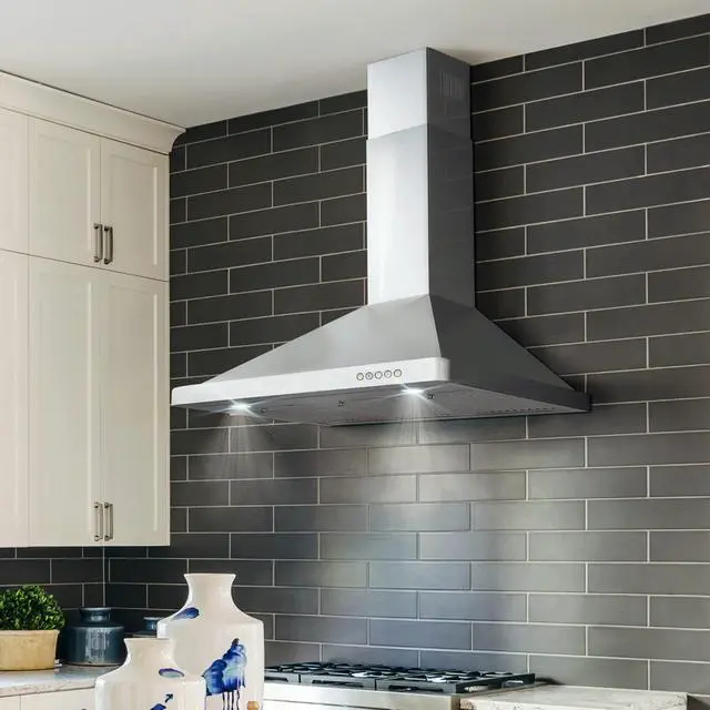 Alt view image 5 of 7 - 36 in. Vista Coll 380 CFM Ducted Wall Mount Range Hood LED, Stainless Steel | COS-63190 Push Button Controls, 3 Fan Speeds, Permanent Dishwasher-Safe Baffle Filters, Backdraft Damper