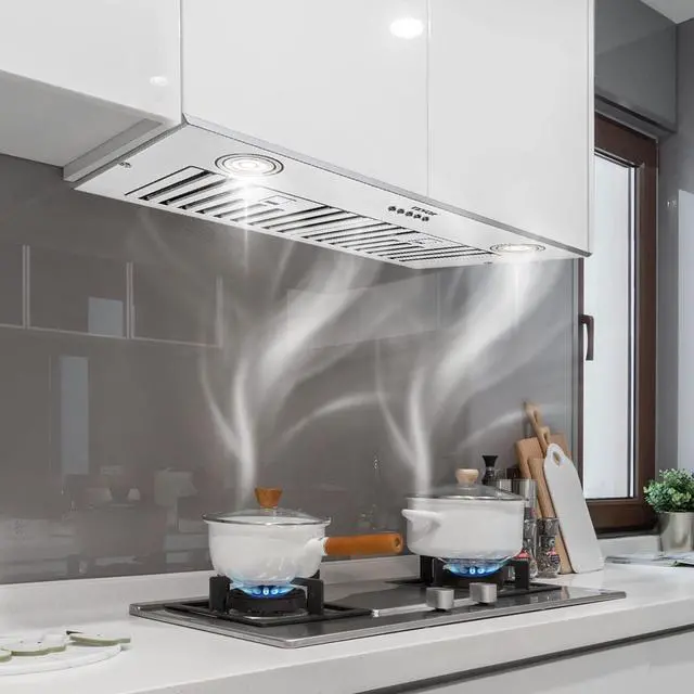 Alt view image 2 of 7 - Insert Range Hood, 800CFM 3-Speed, 30 Inch Stainless Steel Built-in Kitchen Vent with Push Button Control LED Lights Baffle Filters, Ducted/Ductless Convertible, ETL Listed
