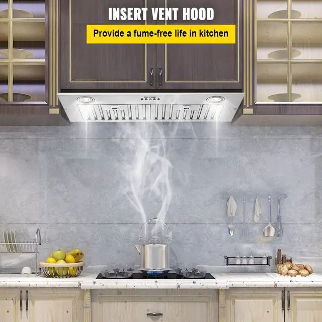 Alt view image 3 of 7 - Insert Range Hood, 800CFM 3-Speed, 30 Inch Stainless Steel Built-in Kitchen Vent with Push Button Control LED Lights Baffle Filters, Ducted/Ductless Convertible, ETL Listed