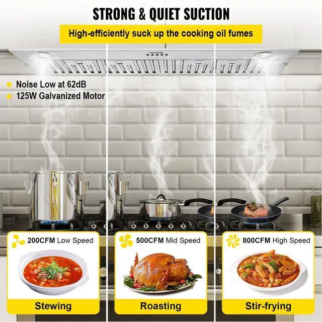 Alt view image 4 of 7 - Insert Range Hood, 800CFM 3-Speed, 30 Inch Stainless Steel Built-in Kitchen Vent with Push Button Control LED Lights Baffle Filters, Ducted/Ductless Convertible, ETL Listed