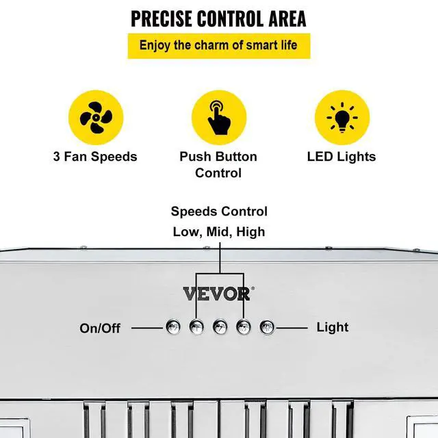 Alt view image 5 of 7 - Insert Range Hood, 800CFM 3-Speed, 30 Inch Stainless Steel Built-in Kitchen Vent with Push Button Control LED Lights Baffle Filters, Ducted/Ductless Convertible, ETL Listed