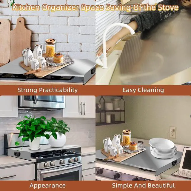 Alt view image 3 of 7 - Stainless Steel Gas Stove Top Cover, Noodle Board Cooktop Cover, Kitchen Organizer for Gas and Electric Stove Range Expanding Kitchen Space, Large Size 36"x 23.6"x3", Sliver