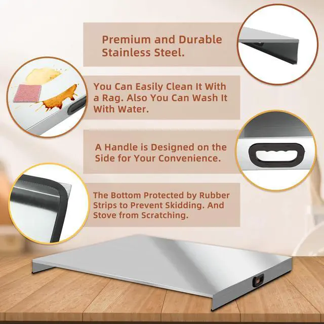 Alt view image 5 of 7 - Stainless Steel Gas Stove Top Cover, Noodle Board Cooktop Cover, Kitchen Organizer for Gas and Electric Stove Range Expanding Kitchen Space, Large Size 36"x 23.6"x3", Sliver