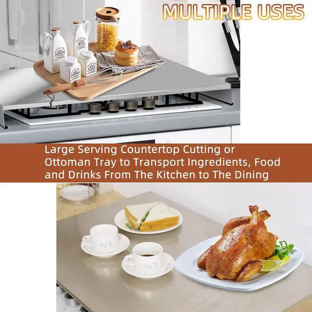 Alt view image 6 of 7 - Stainless Steel Gas Stove Top Cover, Noodle Board Cooktop Cover, Kitchen Organizer for Gas and Electric Stove Range Expanding Kitchen Space, Large Size 36"x 23.6"x3", Sliver