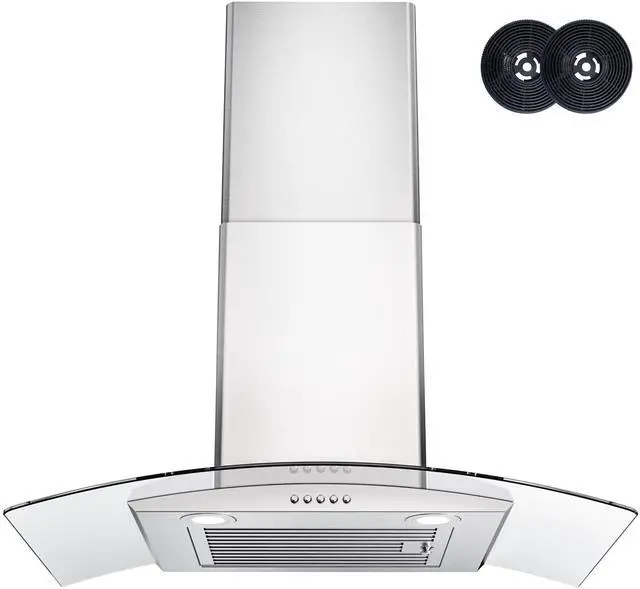 Main image of Range Hood 30 Inch, Ducted/Ductless Convertible Wall Mount Range Hood with Tempered Glass, 3 Speed Fan, 400CFM, Button Control, LED Light, Stainless Steel Filters, include 2 Charcoal Filters