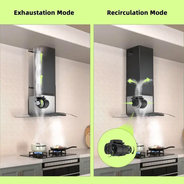 Alt view image 6 of 7 - Wall Mount Range Hood 30 inch with 3 Speed Fan,black range hood with tempered glass,400CFM,Push Button Controls, LED Lighting, Permanent Filters in Stainless Steel,includes 2 Charcoal Filters