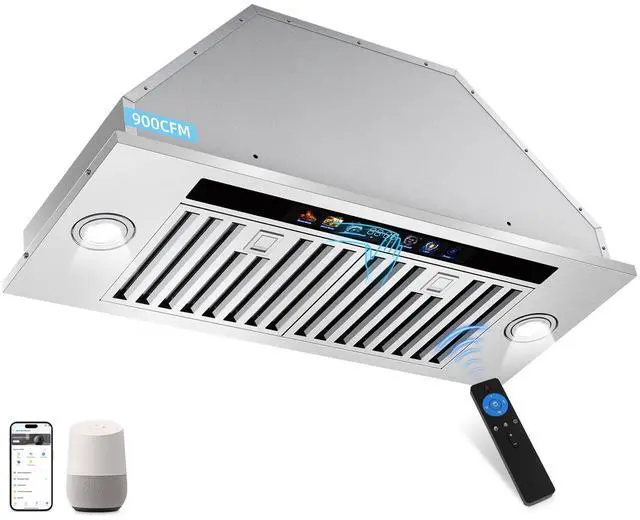 Main image of Range Hood Insert 30 inch, 900 CFM Stainless Steel Kitchen Hood | Smart App/Voice/Gesture/Touch Control, 4 Fan Speed, Ductless Range Hood Convertible, Adjustable LED Lights