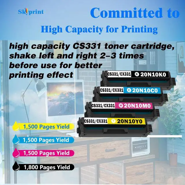 Alt view image 3 of 7 - CS431 CX431 CX331 CS331 Toner Cartridges High Yield Compatible with Lexmark 20N10K0 20N10C0 20N10M0 20N10Y0 Toner use for Lexmark CS331dw CX331adwe CS431dw CX431adw Color Laser Printer