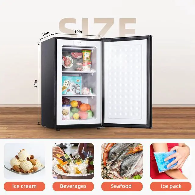 Alt view image 2 of 7 - 3.0 Cu.Ft Upright Freezer Mini Freezer with 3 Adjustable Thermostat, Black | Small freezer Single Door Compact Freezer Mini Upright freezer with Reversible Door for Kitchen Apartment Office