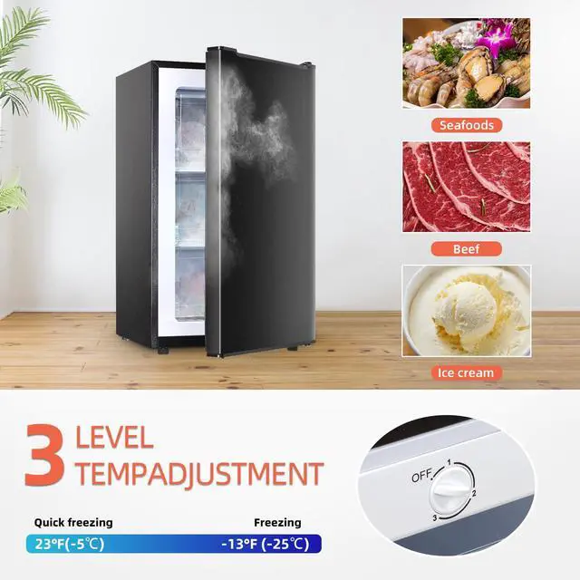 Alt view image 4 of 7 - 3.0 Cu.Ft Upright Freezer Mini Freezer with 3 Adjustable Thermostat, Black | Small freezer Single Door Compact Freezer Mini Upright freezer with Reversible Door for Kitchen Apartment Office