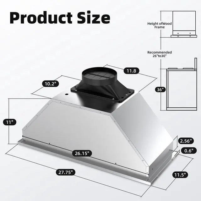 Alt view image 2 of 7 - Range Hood Insert 30 inch, 900 CFM Stainless Steel Kitchen Hood | Smart App/Voice/Gesture/Touch Control, 4 Fan Speed, Ductless Range Hood Convertible, Adjustable LED Lights