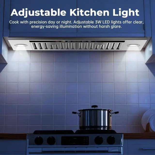 Alt view image 6 of 7 - Range Hood Insert 30 inch, 900 CFM Stainless Steel Kitchen Hood | Smart App/Voice/Gesture/Touch Control, 4 Fan Speed, Ductless Range Hood Convertible, Adjustable LED Lights