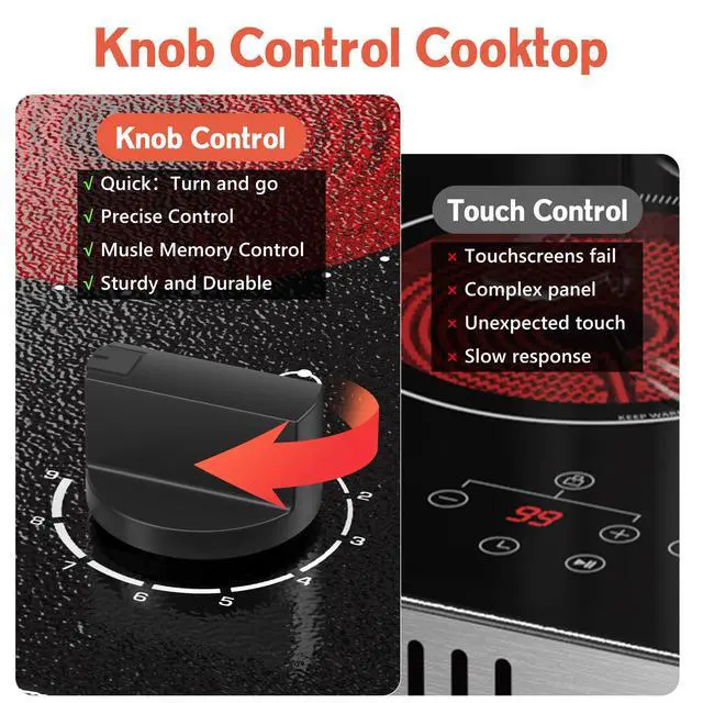 Alt view image 2 of 7 - Hobsir 2 Burner Electric Cooktop 110V Plug In 2000W, Countertop & Built-in | 12 Inch Dual Heating Zones, 9 Level Knob Control, Auto Shut-off Safety, Portable Design & Versatile Cookware Compatibility