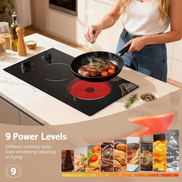 Alt view image 6 of 7 - Hobsir 2 Burner Electric Cooktop 110V Plug In 2000W, Countertop & Built-in | 12 Inch Dual Heating Zones, 9 Level Knob Control, Auto Shut-off Safety, Portable Design & Versatile Cookware Compatibility