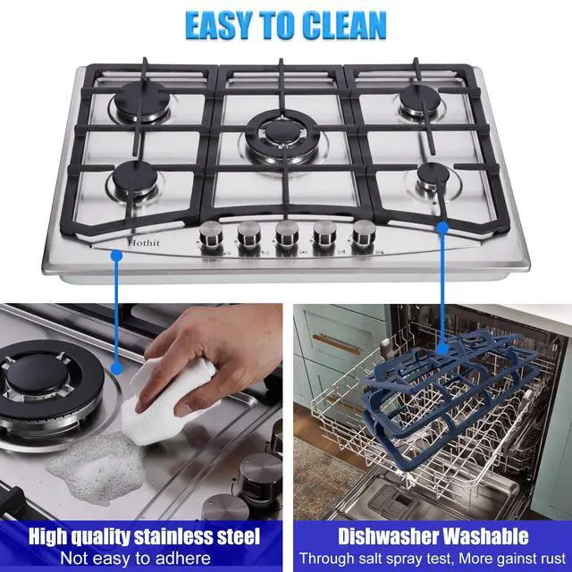 Alt view image 5 of 7 - 5 Burner 30 inch Gas Cooktop, LPG/NG Dual Fuel Built-in Electronic Ignition Propane Stove Top with Pressure Regulator, Stainless Steel Gas Hob for Kitchen, Apartment, Outdoor(AHT30IN30S)