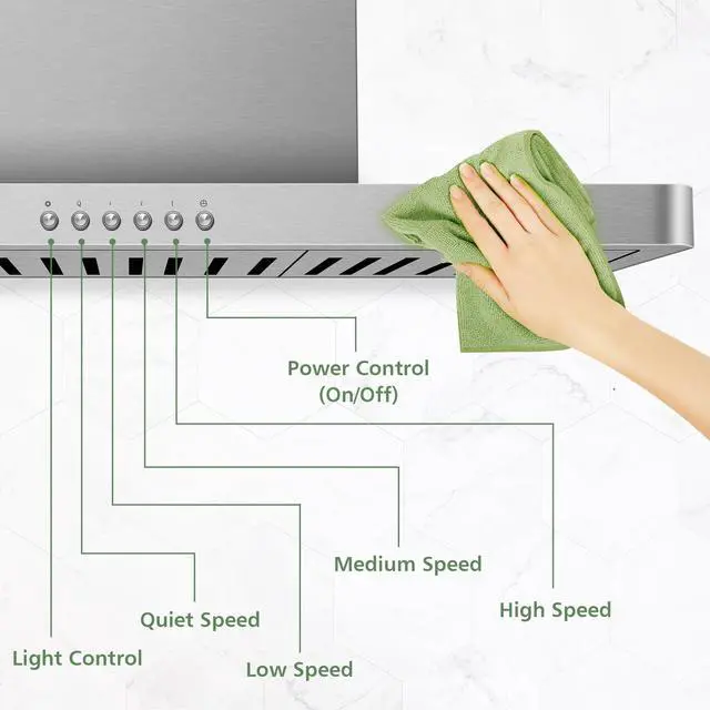 Alt view image 3 of 7 - 30" Range Hood - 900 CFM Stainless Steel Wall Mount Kitchen Exhaust with 4 Speed Fan, LED Lights, Push Button, Ultra-thin Body, Chimney Style Stove Vent Hood & Ducted Exhaust Vent