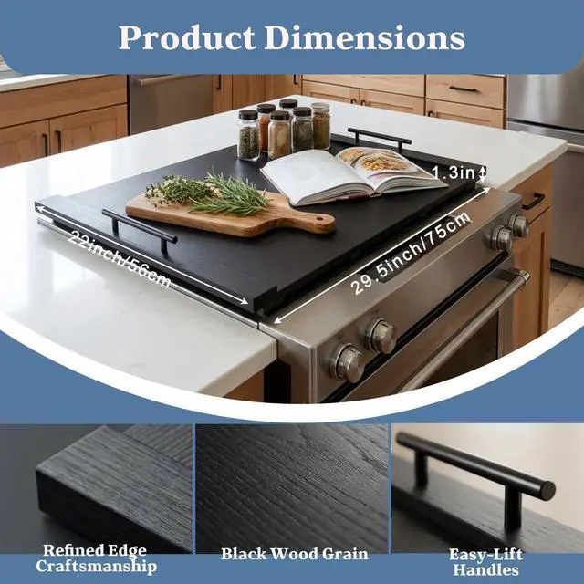 Alt view image 2 of 6 - Wooden Stove Top Cover 30x22 with Handles for Gas Electric, Sink | coffee bar or serving station - Use this noodle board stove cover to keep everyday essentials organized and within reach