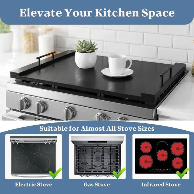 Alt view image 3 of 6 - Wooden Stove Top Cover 30x22 with Handles for Gas Electric, Sink | coffee bar or serving station - Use this noodle board stove cover to keep everyday essentials organized and within reach