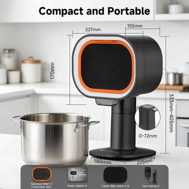 Alt view image 2 of 7 - Portable Range Hood, 4-Speed Desktop Exhaust Fan with adjustable Height | 4-speed desktop exhaust fan with 40° tilt & adjustable height. Quiet 52dB, with 10 carbon filters. Great for indoor BBQ, RV