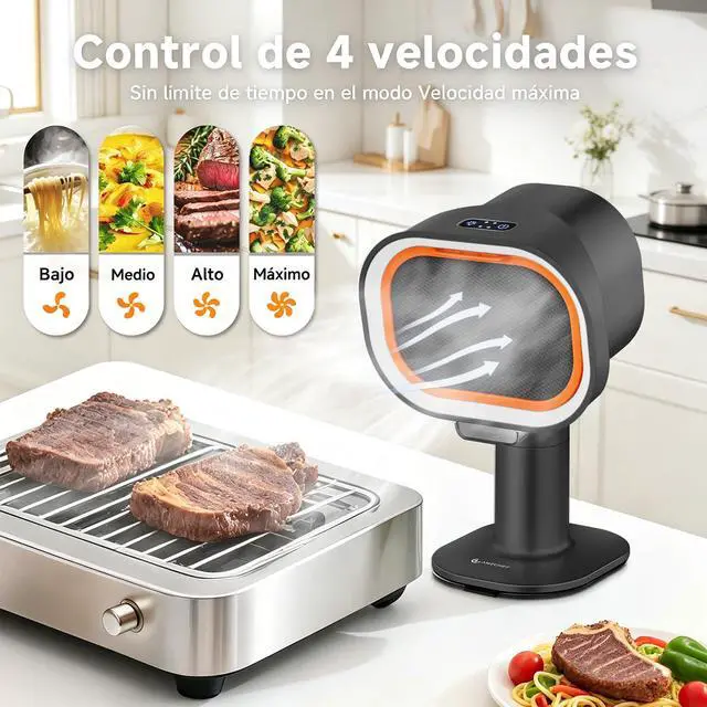 Alt view image 6 of 7 - Portable Range Hood, 4-Speed Desktop Exhaust Fan with adjustable Height | 4-speed desktop exhaust fan with 40° tilt & adjustable height. Quiet 52dB, with 10 carbon filters. Great for indoor BBQ, RV
