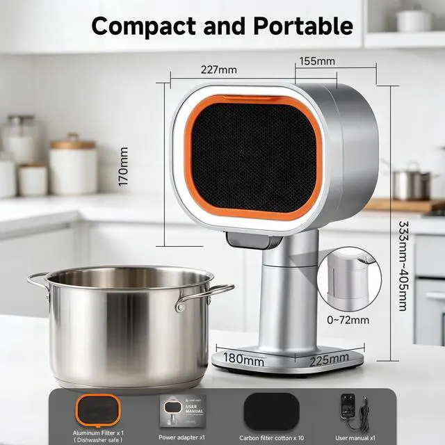 Alt view image 2 of 7 - Portable Range Hood, 4-Speed Desktop Exhaust Fan with Telescopic Height | 4-speed desktop exhaust fan with 40° tilt & adjustable height. Quiet 52dB, with 10 carbon filters. Great for indoor BBQ, RV