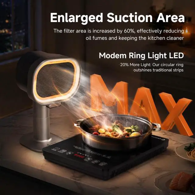 Alt view image 5 of 7 - Portable Range Hood, 4-Speed Desktop Exhaust Fan with Telescopic Height | 4-speed desktop exhaust fan with 40° tilt & adjustable height. Quiet 52dB, with 10 carbon filters. Great for indoor BBQ, RV