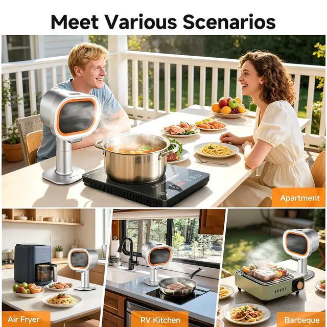 Alt view image 6 of 7 - Portable Range Hood, 4-Speed Desktop Exhaust Fan with Telescopic Height | 4-speed desktop exhaust fan with 40° tilt & adjustable height. Quiet 52dB, with 10 carbon filters. Great for indoor BBQ, RV