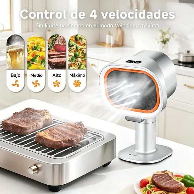Alt view image 7 of 7 - Portable Range Hood, 4-Speed Desktop Exhaust Fan with Telescopic Height | 4-speed desktop exhaust fan with 40° tilt & adjustable height. Quiet 52dB, with 10 carbon filters. Great for indoor BBQ, RV