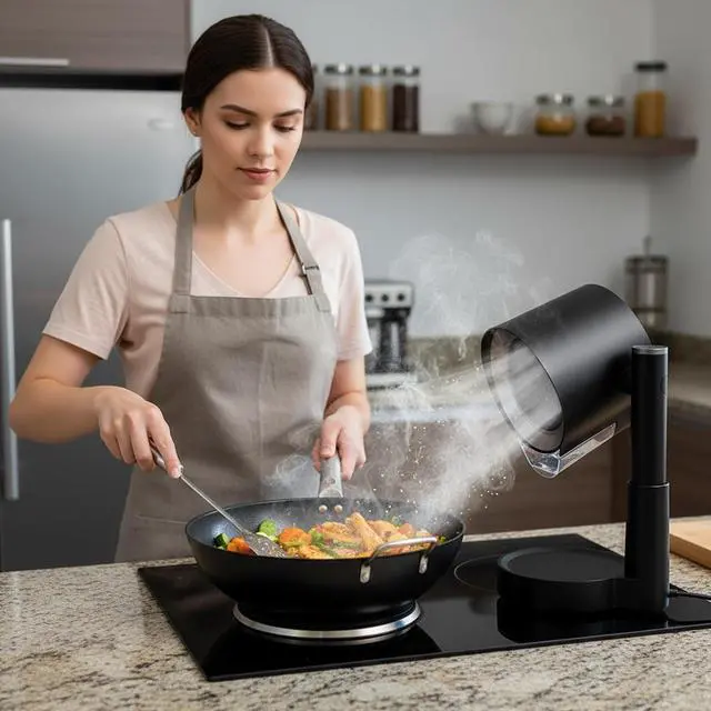 Alt view image 2 of 7 - Portable Range Hood - Detachable Aluminum Grease Filter, 3 Speed Exhaust Fan for Indoor & Outdoor RV Cooking, Compact Kitchen Ventilation for BBQ, Grilling, and Stovetop Use (Black)