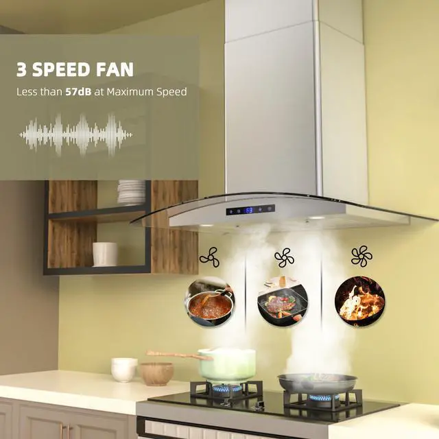 Alt view image 3 of 7 - Wall Mount Range Hood 30 inch, 600 CFM, Ducted/Ductless Convertible, Stainless Steel Kitchen Vent Hood with 3-Speed Fan and LED Lights, Soft Touch Controls